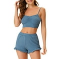 thumbnail image 1 of INSPIRE CHIC Women's Pajama Set Stretchy Knit Spaghetti Strap Runch Cami with Shorts 2 Pcs Loungewear XS Blue, 1 of 5