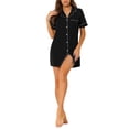 thumbnail image 1 of INSPIRE CHIC Women's Button Down Nightshirt Pajamas Dress Short Sleeves Summer Lounge Nightgowns L Black, 1 of 6