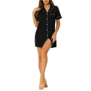 INSPIRE CHIC Women's Button Down Nightshirt Pajamas Dress Short Sleeves Summer Lounge Nightgowns S Black
