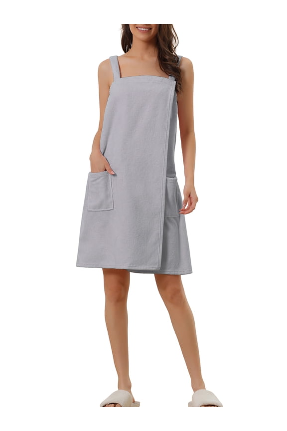 Women's Terry Wrap Bathrobe Spa Robe for Gym Pool Shower Bath Towel Robe Shower Dress M Grey