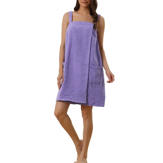 INSPIRE CHIC Women's Terry Wrap Bathrobe Spa Robe for Gym Pool Shower Bath Towel Robe Shower Dress XL Grape Shake
