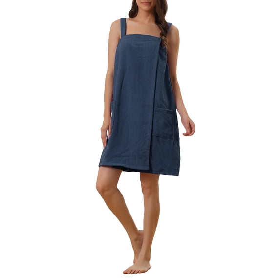 INSPIRE CHIC Women's Terry Wrap Bathrobe Spa Robe for Gym Pool Shower Bath Towel Robe Shower Dress XL Navy