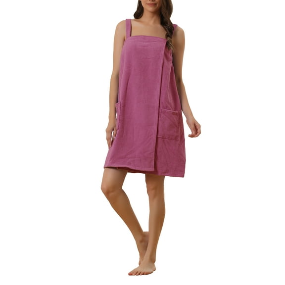 INSPIRE CHIC Women's Terry Wrap Bathrobe Spa Robe for Gym Pool Shower Bath Towel Robe Shower Dress XS Purplish Red