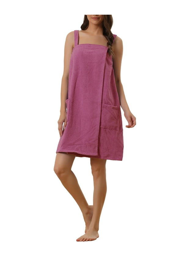 Women's Terry Wrap Bathrobe Spa Robe for Gym Pool Shower Bath Towel Robe Shower Dress XS Purplish Red