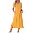 thumbnail image 1 of INSPIRE CHIC Women's V Neck Nightshirt Side Slit Nightgown Short Sleeve Long Sleepshirt with Pockets S Yellow, 1 of 5