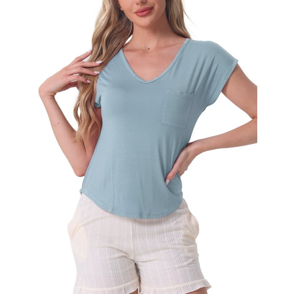 INSPIRE CHIC Women's Sleep T-Shirt V-Neck Pajamas Top for Nightwear Loungewear L Light Blue