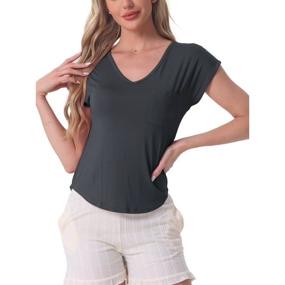 INSPIRE CHIC Women's Sleep T-Shirt V-Neck Pajamas Top for Nightwear Loungewear M Gray
