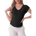 thumbnail image 1 of INSPIRE CHIC Women's Sleep T-Shirt V-Neck Pajamas Top for Nightwear Loungewear M Black, 1 of 6