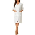 thumbnail image 1 of INSPIRE CHIC Women's Pajamas 3/4 Sleeves Spa Bathrobe Loungewear Zipper Up Robes M White, 1 of 6