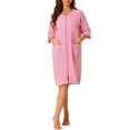 thumbnail image 1 of INSPIRE CHIC Women's Pajamas 3/4 Sleeves Spa Bathrobe Loungewear Zipper Up Robes S Pink, 1 of 6