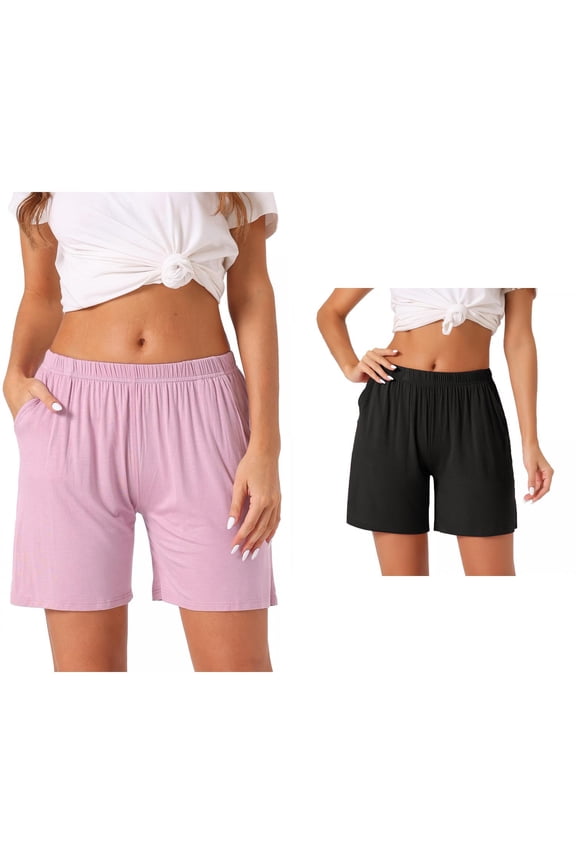 Womens 2 Pack Modal Soft Pajama Bottoms Shorts with Pockets L Black/Pink