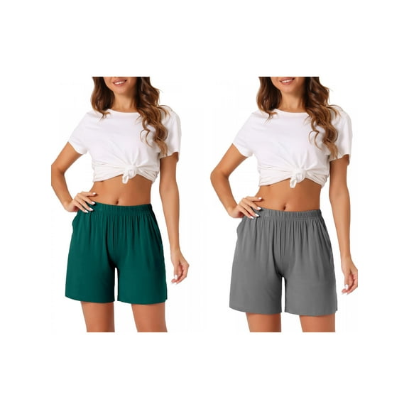 NOMADIC NOOK Womens 2 Pack Modal Soft Pajama Bottoms Shorts with Pockets M Grey/Green