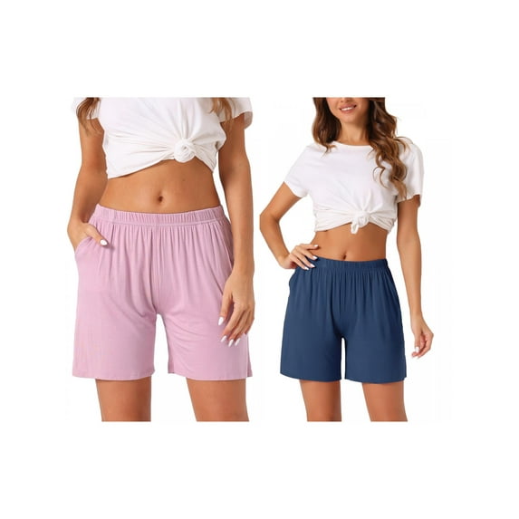 NOMADIC NOOK Women's Mother's Day 2 Pack Modal Soft Pajama Bottoms Shorts with Pockets S Blue/Pink