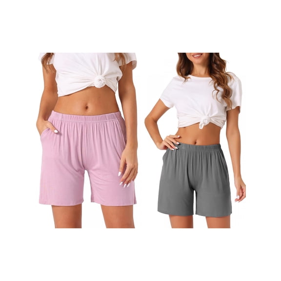 NOMADIC NOOK Womens 2 Pack Modal Soft Pajama Bottoms Shorts with Pockets S Grey/Pink