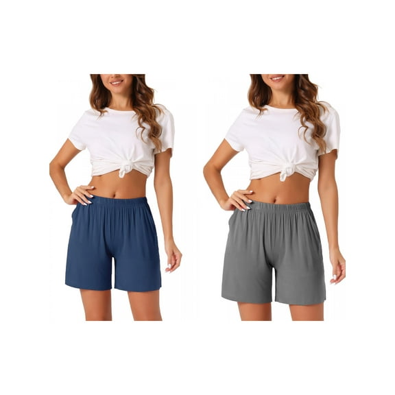 NOMADIC NOOK Womens 2 Pack Modal Soft Pajama Bottoms Shorts with Pockets XS Blue/Grey