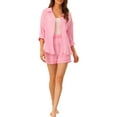 thumbnail image 1 of INSPIRE CHIC Women's 2 Piece Lapel Long Sleeve Shirt Jacket High Waist Shorts Loungewear Sets M Pink, 1 of 5
