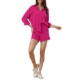 thumbnail image 1 of INSPIRE CHIC Women's 2 Piece Lapel Long Sleeve Shirt Jacket High Waist Shorts Loungewear Sets XL Hot Pink, 1 of 5
