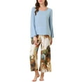 thumbnail image 1 of INSPIRE CHIC Women's 2 Pcs Long Sleeve Top with Floral Capri Pants Lounge Set Sleepwear Pajama Sets XS Blue, 1 of 5