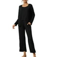 thumbnail image 1 of INSPIRE CHIC Women's 3 Pcs Sleepwear Solid Color Long Sleeve Cardigan Cami and Pants Pajama Set S Black, 1 of 6