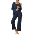 thumbnail image 1 of INSPIRE CHIC Women's 3 Pcs Sleepwear Solid Color Long Sleeve Cardigan Cami and Pants Pajama Set S Blue, 1 of 6