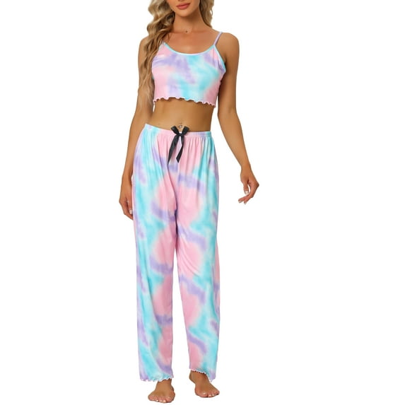 INSPIRE CHIC Women's 3 Pcs Pajamas Cami Shorts Long Pants Sleepwear Loungewear Pajama Sets XS Pink