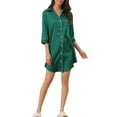 thumbnail image 1 of INSPIRE CHIC Women's Pajama Button Down Nightshirt Shirtdress 3/4 Sleeve Mini Nightgown S Green, 1 of 6