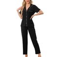 thumbnail image 1 of INSPIRE CHIC Women's Pajama Set Button Down Soft Short Sleeve Sleepwear Long Pants 2 Piece Lounge Set S Black, 1 of 6