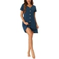thumbnail image 1 of INSPIRE CHIC Women's Pajamas Short Sleeve V Neck Button Decor Mid Length Sleepwear loungewear Nightgown L Navy Blue, 1 of 6