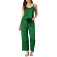 thumbnail image 1 of INSPIRE CHIC Women's Satin Pajama Sets Cami Top with Palazzo Pants 2 Pcs Silky Sleepwear Nightwear L Green, 1 of 5