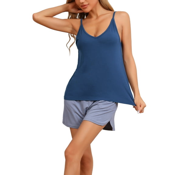 INSPIRE CHIC Women's Camisoles Sleeveless Pajamas Base Layer Spaghetti Straps Sleep V Neck Tank Tops L Blue