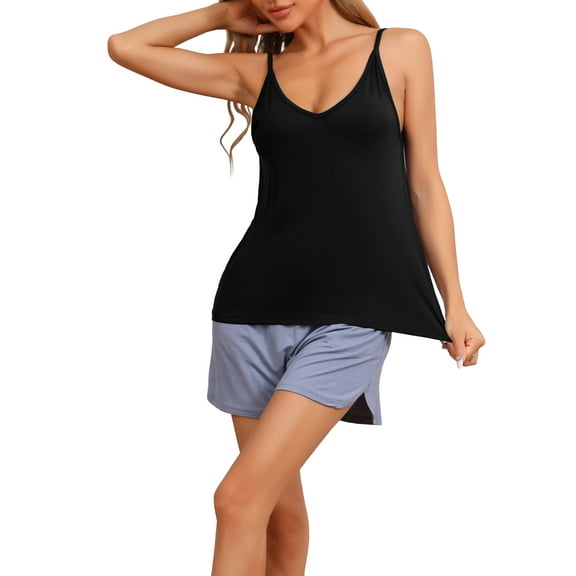 INSPIRE CHIC Women's Camisoles Sleeveless Pajamas Base Layer Spaghetti Straps Sleep V Neck Tank Tops S Black