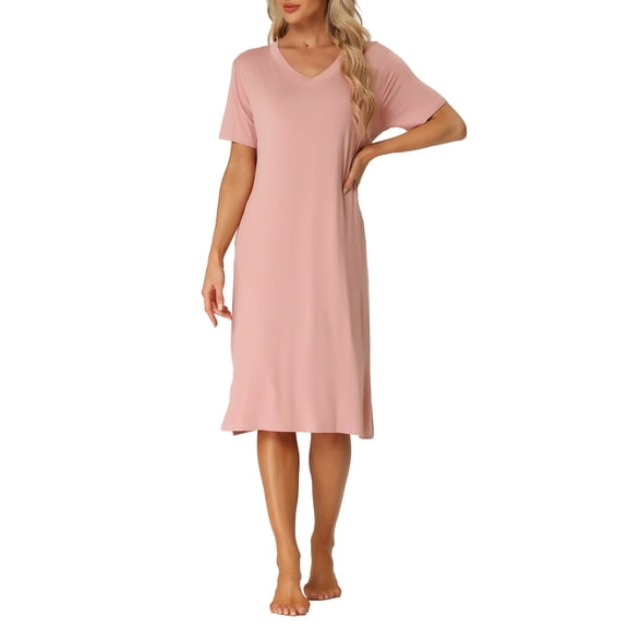 INSPIRE CHIC Women's Casual Short Sleeve T-shirt Dress Nightshirt Nightgown Basic Sleepwear Midi Shirtdress M Pink