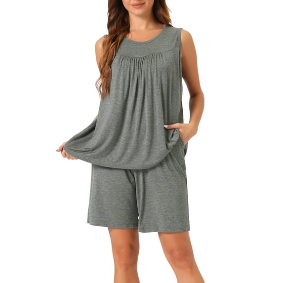 INSPIRE CHIC Women's Cotton Pajama 2 Piece Set Loose High Stretch Tank Top Shorts Sleepwear Plus Size M-3XL L Grey