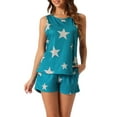 thumbnail image 1 of INSPIRE CHIC Women's Cotton Pajamas 2 Piece Set Sleeveless Tank Shorts Star Print Casual Pajamas Loungewear 2XL Blue, 1 of 6