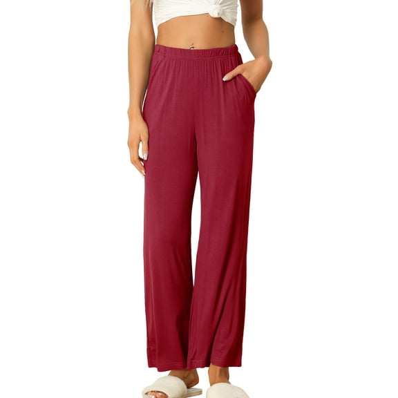 INSPIRE CHIC Women's Cotton Pajama Bottom Elastic Waist Loose Lounge Sweatpants Pants with Pockets 2XL Purple Red