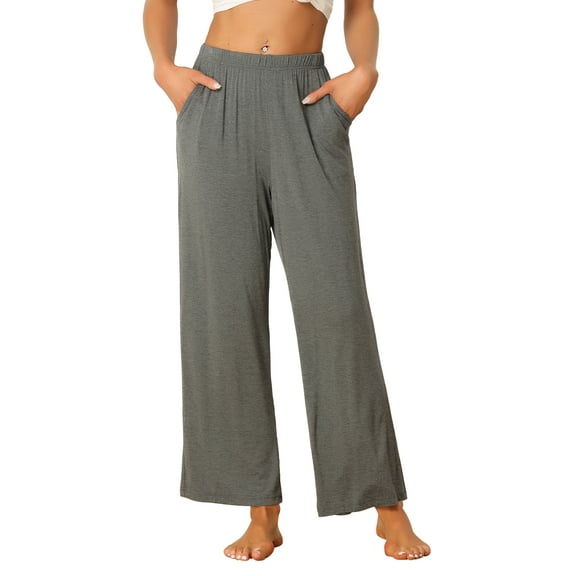 INSPIRE CHIC Women's Cotton Pajama Bottom Elastic Waist Loose Lounge Sweatpants Pants with Pockets L Gray