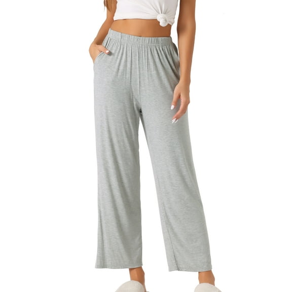 INSPIRE CHIC Women's Cotton Pajama Bottom Elastic Waist Loose Lounge Sweatpants Pants with Pockets L Light Gray