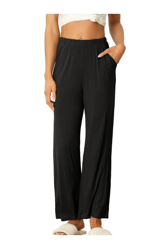 Women's Cotton Pajama Bottom Elastic Waist Loose Lounge Sweatpants Pants with Pockets M Black