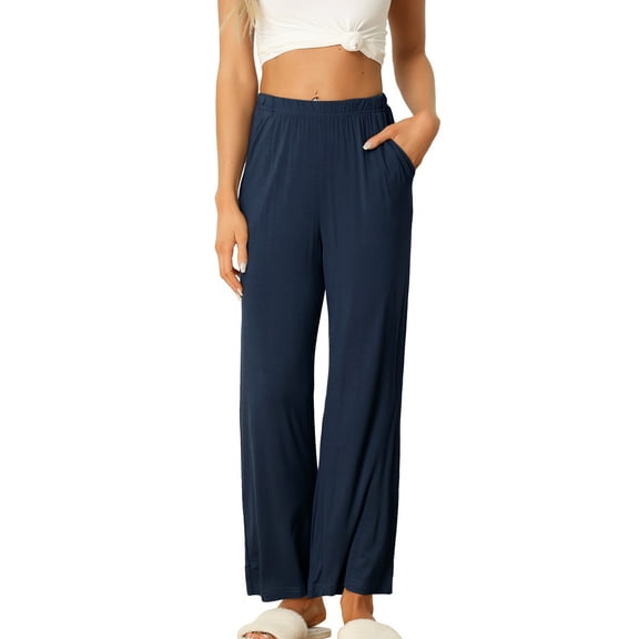 INSPIRE CHIC Women's Cotton Pajama Bottom Elastic Waist Loose Lounge Sweatpants Pants with Pockets M Deep Blue
