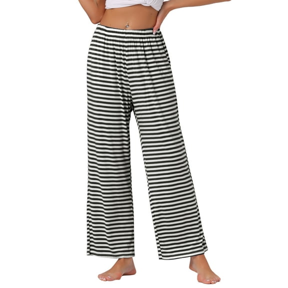 INSPIRE CHIC Women's Cotton Pajama Bottom Elastic Waist Loose Lounge Sweatpants Pants with Pockets S Black Striped
