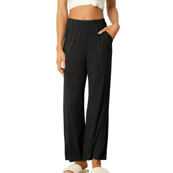 INSPIRE CHIC Women's Cotton Pajama Bottom Elastic Waist Loose Lounge Sweatpants Pants with Pockets S Black