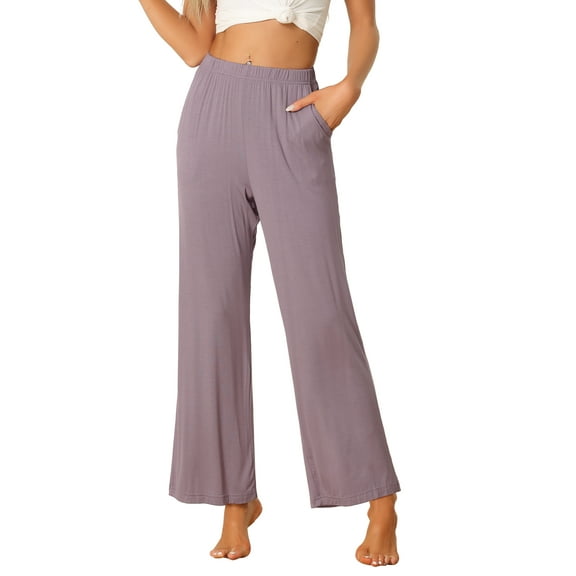 INSPIRE CHIC Women's Cotton Pajama Bottom Elastic Waist Loose Lounge Sweatpants Pants with Pockets S Purple