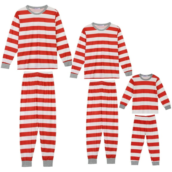 INSPIRE CHIC Xmas Family Pajama Set Striped Long Sleeve Winter Christmas Matching Sleepwear Set ["Women"] S Red