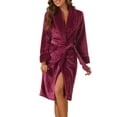 thumbnail image 1 of INSPIRE CHIC Women's Flannel Bathrobe Plush Soft Robe Fluffy Long Spa Robe XL Claret, 1 of 5