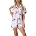 thumbnail image 1 of INSPIRE CHIC Women's Satin Pajama Sets Button Down Shirt and Shorts 2 Pcs Floral Loungewear M Light Pink, 1 of 5