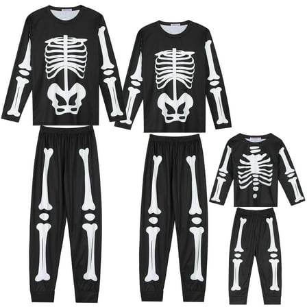 INSPIRE CHIC Halloween Pajama Set Long Sleeve Family Matching Sleepwear Boys and Girls XS Black