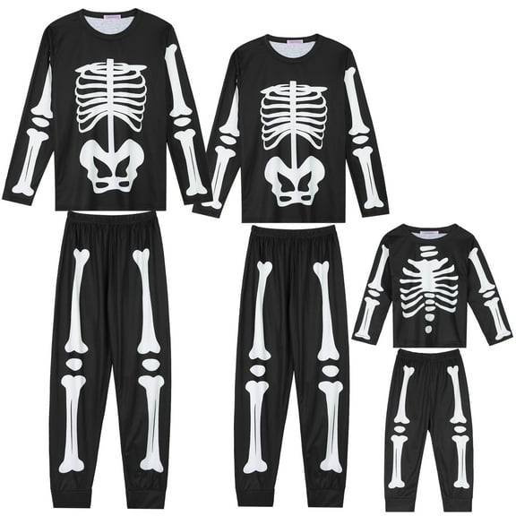 INSPIRE CHIC Halloween Pajama Set Long Sleeve Family Matching Sleepwear Boys and Girls XS Black