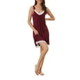 thumbnail image 1 of INSPIRE CHIC Women's Nightgown Lace Trim Modal Sleeveless Tank Nightshirt Lingerie XL Wine Red, 1 of 5