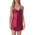 thumbnail image 1 of INSPIRE CHIC Women's Lingerie Lace Chemise Satin Slip Silky Nightie Backless Babydoll Nightgowns M Red, 1 of 5