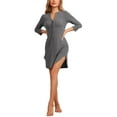 thumbnail image 1 of INSPIRE CHIC Womens Long Sleeve Nightshirt Button Down Nightgown Knit Strechy Soft Sleep Dress XS Deep Grey, 1 of 6